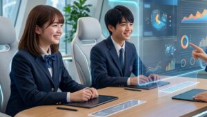 男女の生徒が授業を受けている写真画像
